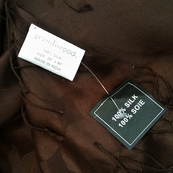 Giant Silk Scarf Fringe Brown Polka Dot Jacquard - Picture 8 of 8